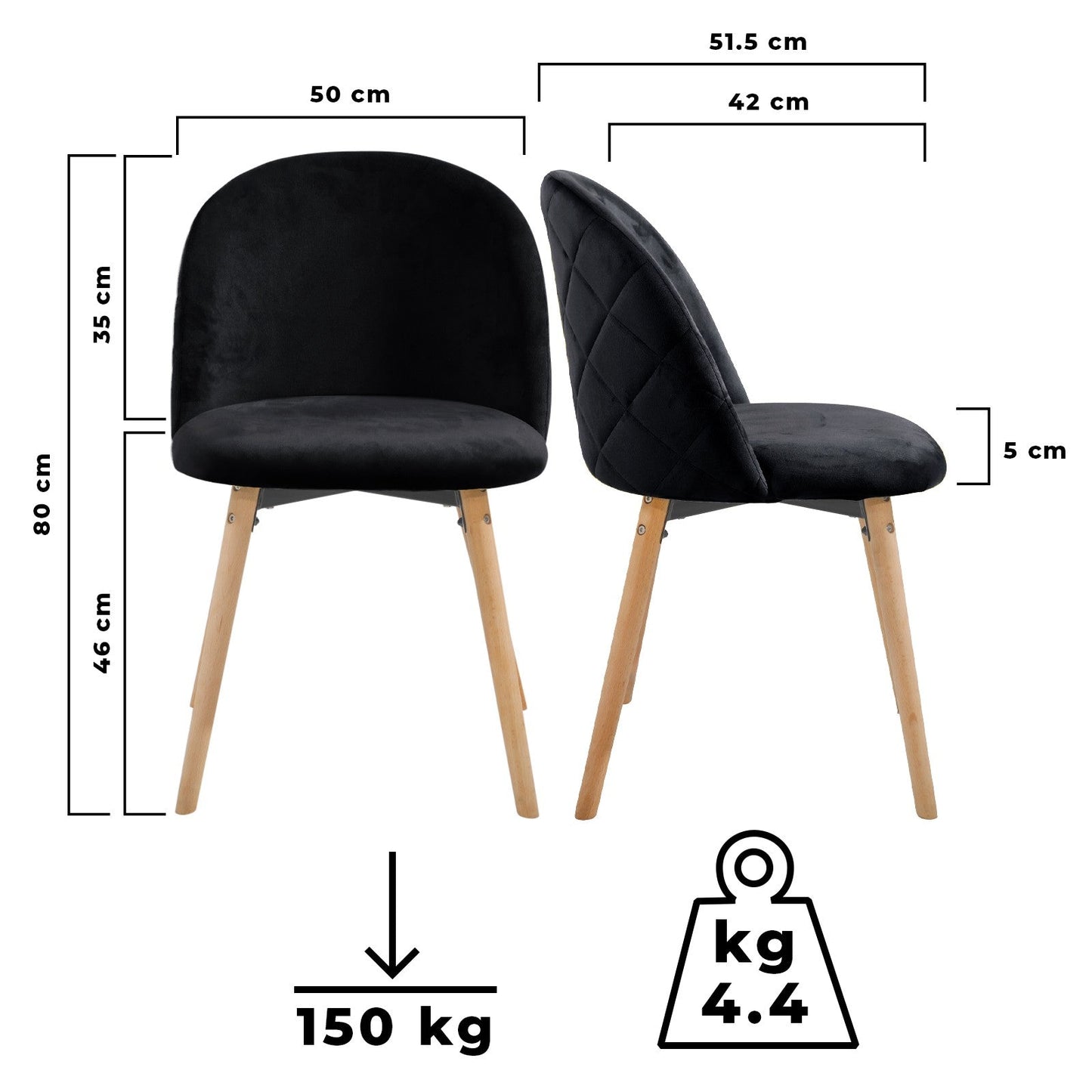 Miadomodo Eetkamerstoelen Zwart Set van 2