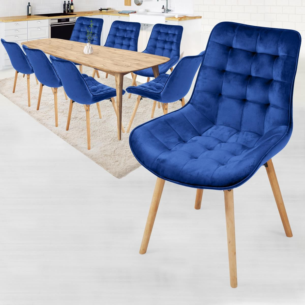 Miadomodo Eetkamerstoelen Blauw Set van 8