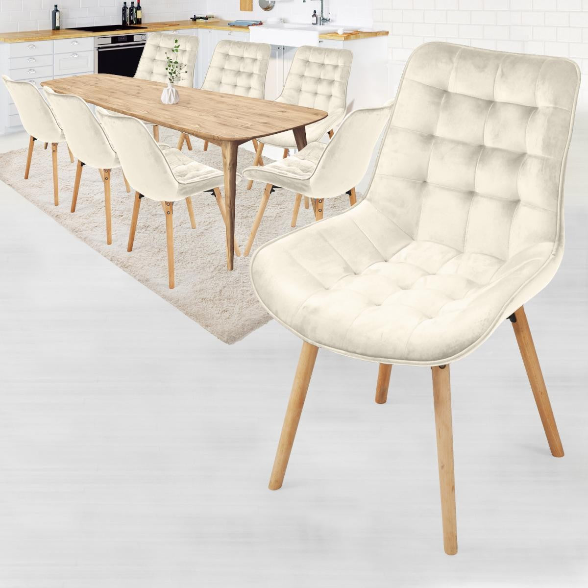 Miadomodo Eetkamerstoelen Creme Set van 8