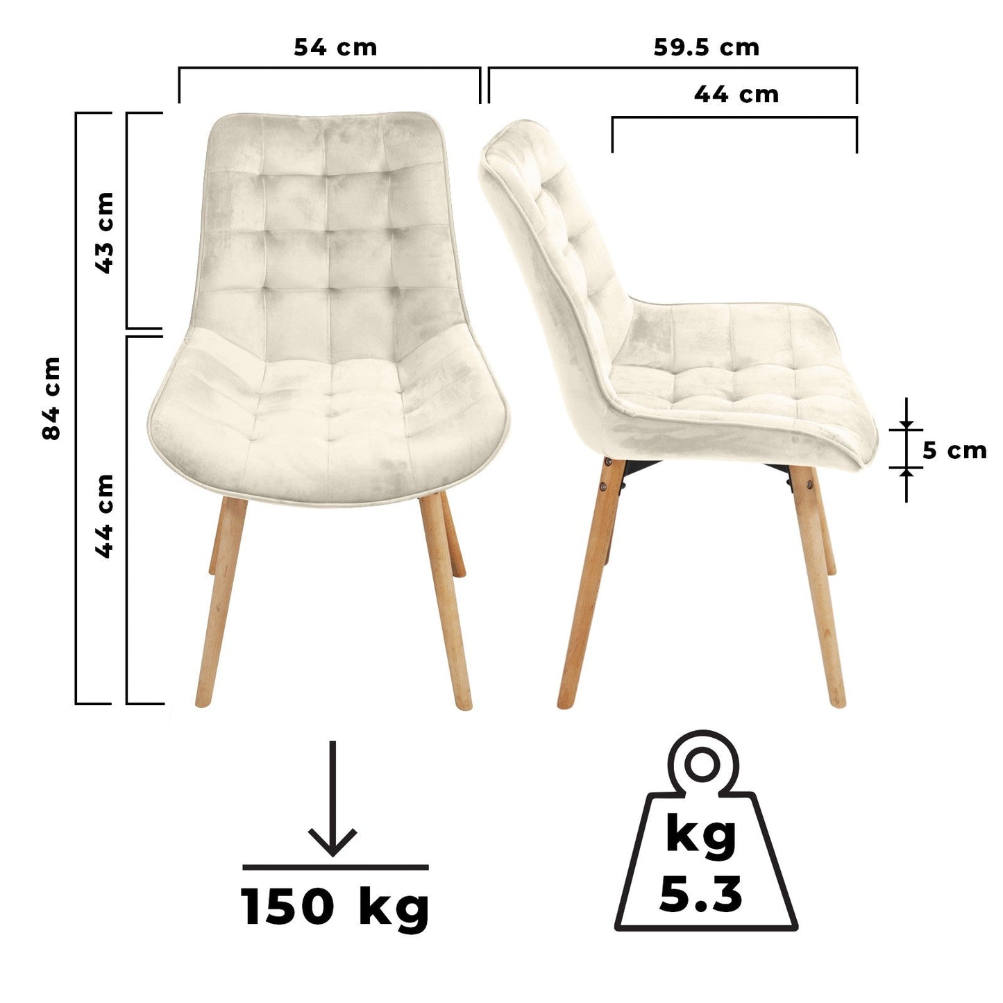 Miadomodo Eetkamerstoelen Creme Set van 8