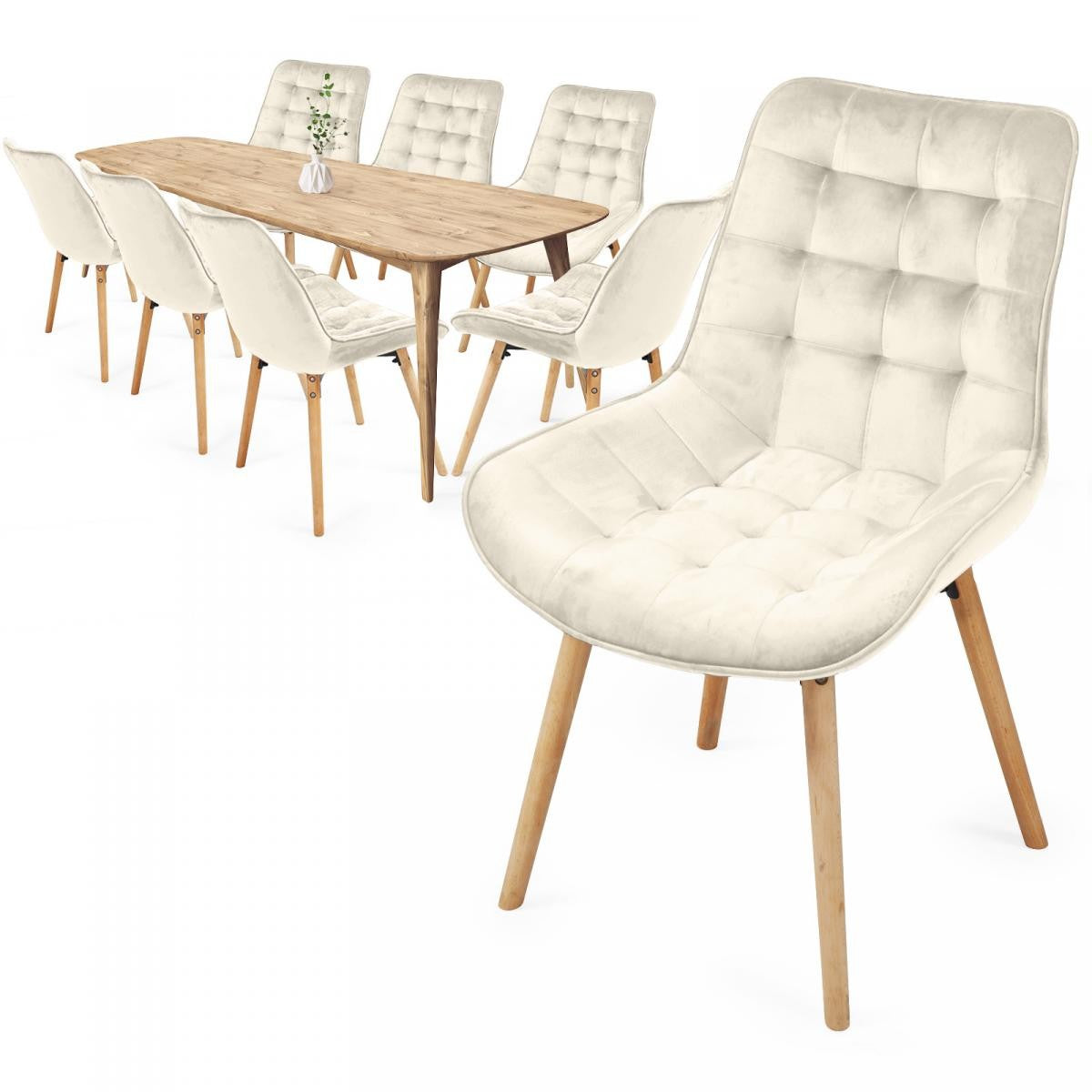 Miadomodo Eetkamerstoelen Creme Set van 8