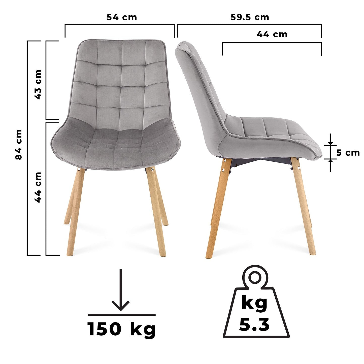 Miadomodo Eetkamerstoelen Licht Grijs Set van 2