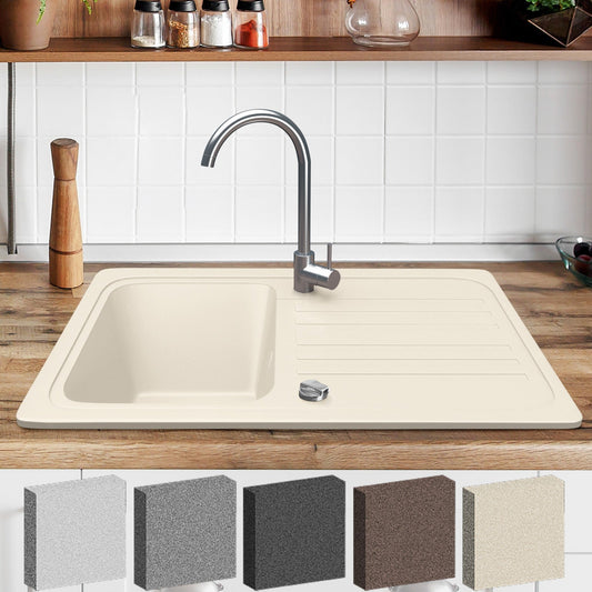 Aquamarin Spoelbak Graniet Beige 75,9 x 22 x 45,9 cm met Afvoerset en RVS Kraan