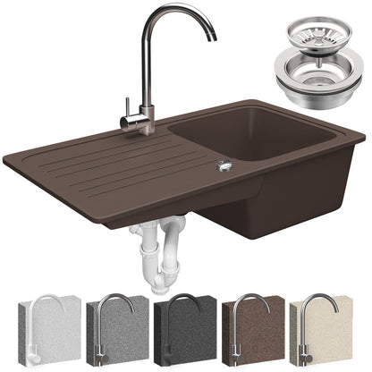 Aquamarin Spoelbak Graniet Bruin 75,9 x 22 x 45,9 cm met Afvoerset en RVS Kraan