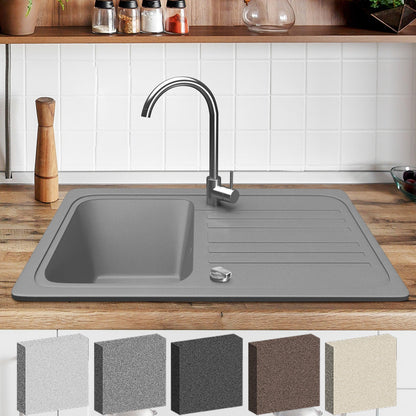 Aquamarin Spoelbak Graniet Grijs 75,9 x 22 x 45,9 cm met Afvoerset en RVS Kraan