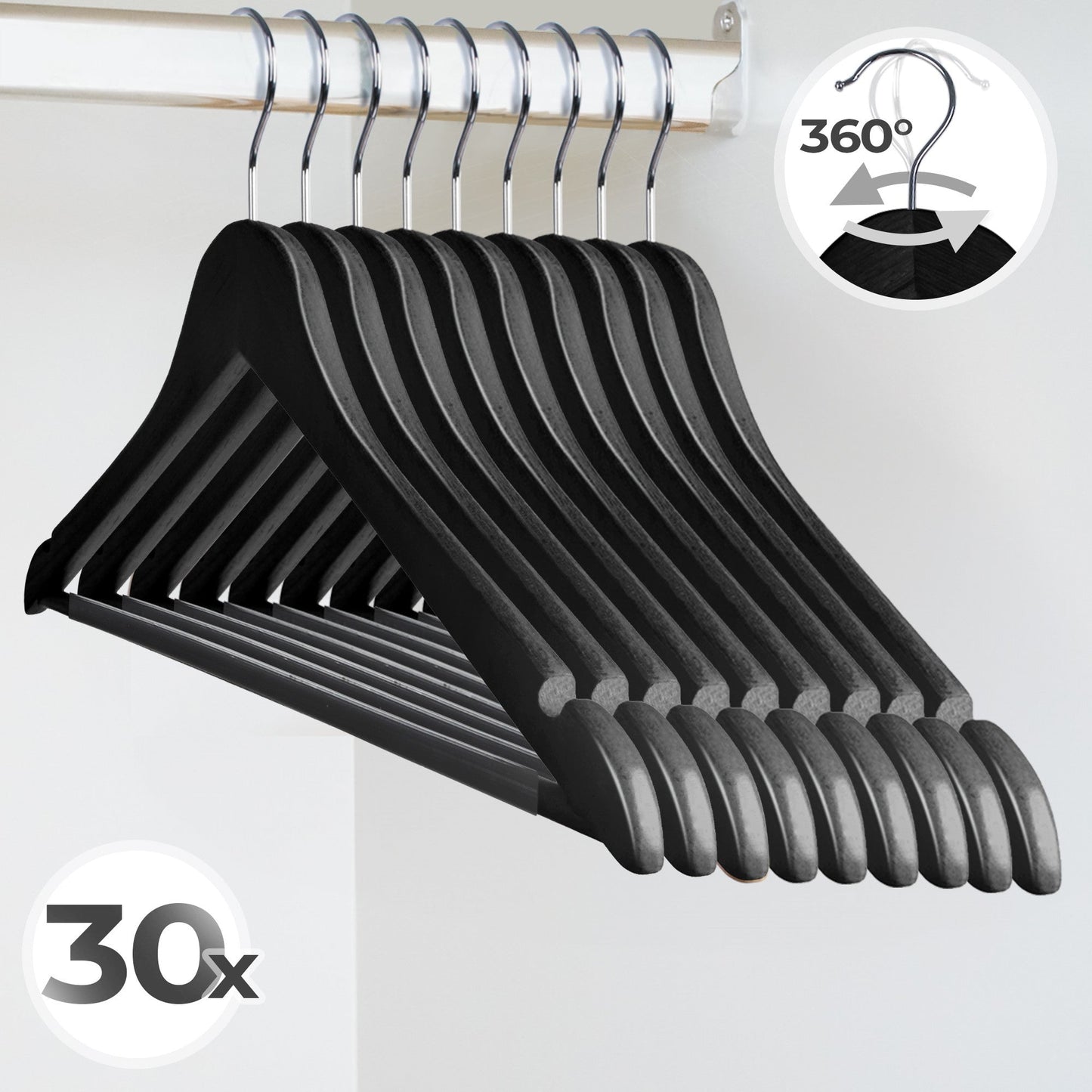 Jago Houten kleerhangers 30 stuks-zwart