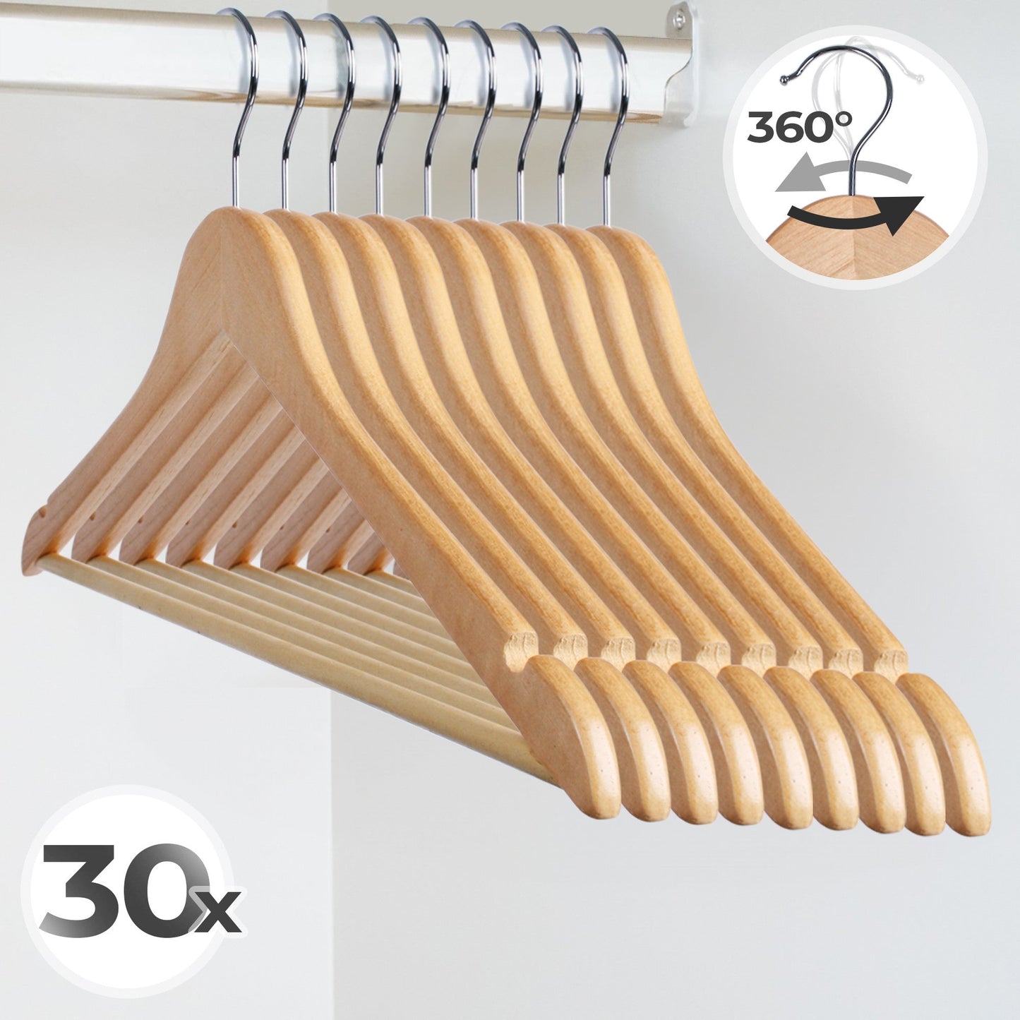 Jago Houten kleerhangers 30 stuks-naturel