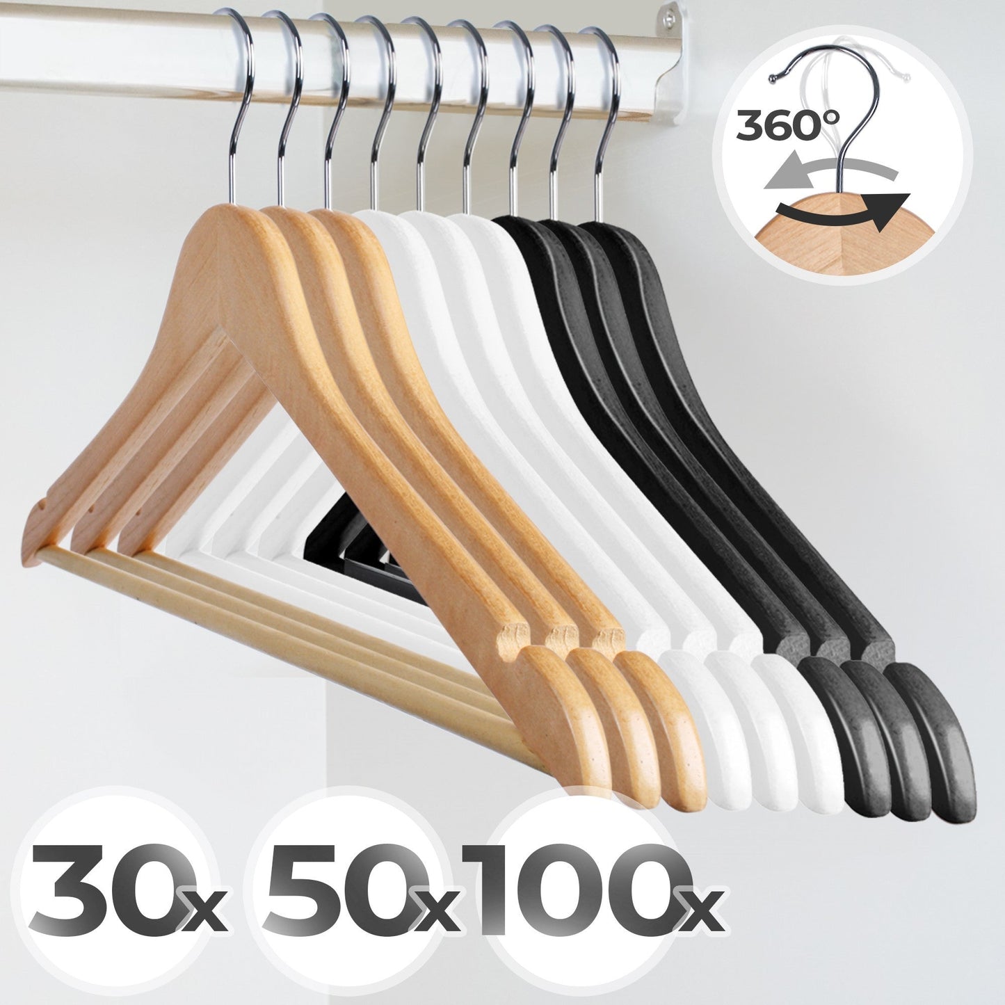 Jago Houten kleerhangers 30 stuks-naturel