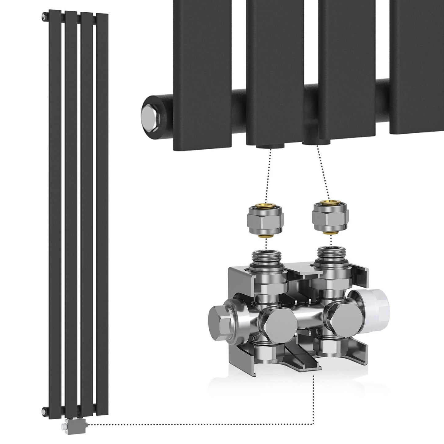 Aquamarin Verticaal model middenaansluiting antraciet 1600x300x52 mm