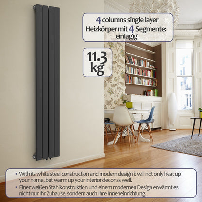 Aquamarin Verticaal model middenaansluiting antraciet 1600x300x52 mm