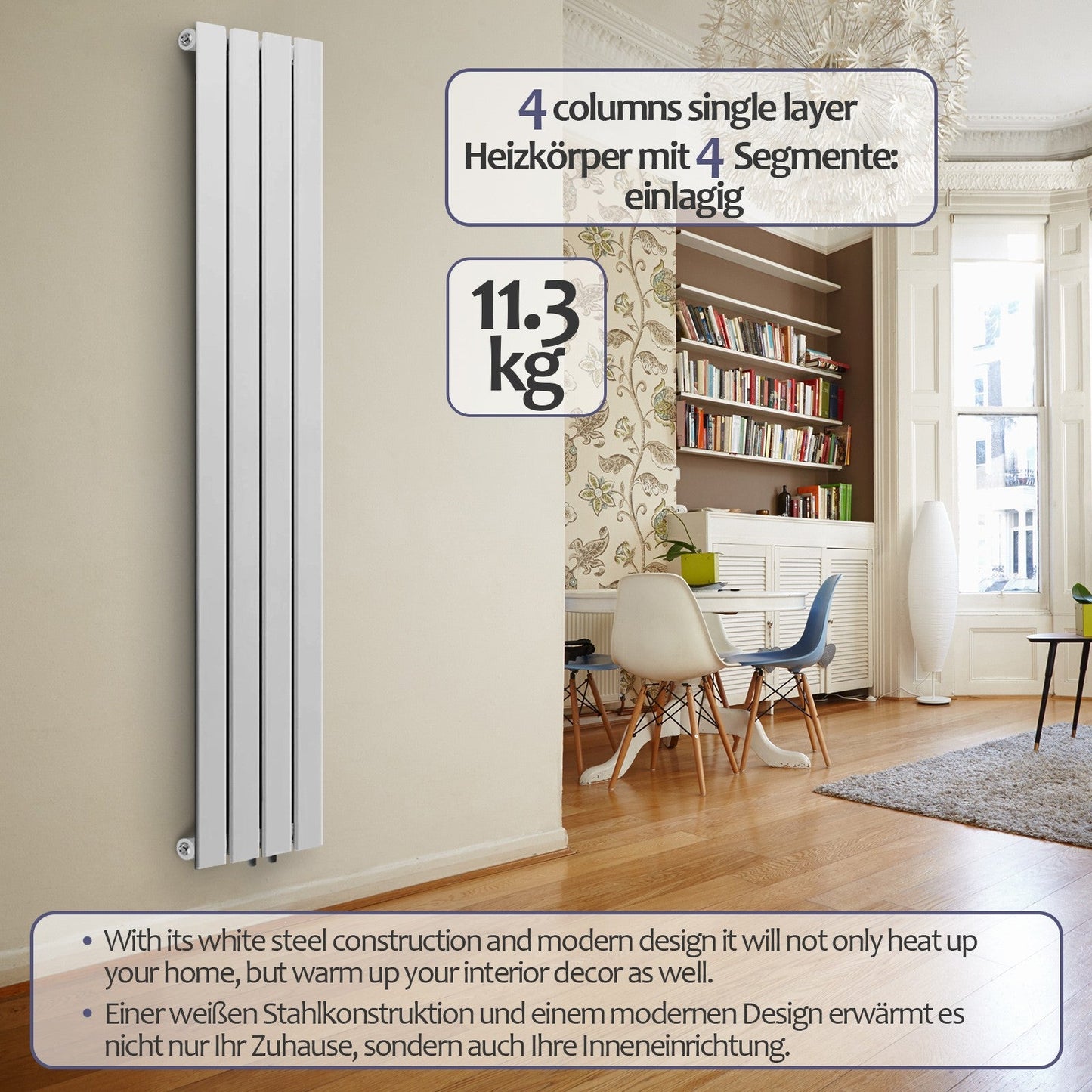 Aquamarin Verticaal model middenaansluiting wit 1600x300x52 mm