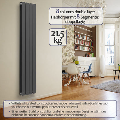 Aquamarin Verticaal model middenaansluiting antraciet 1600x300x52 mm