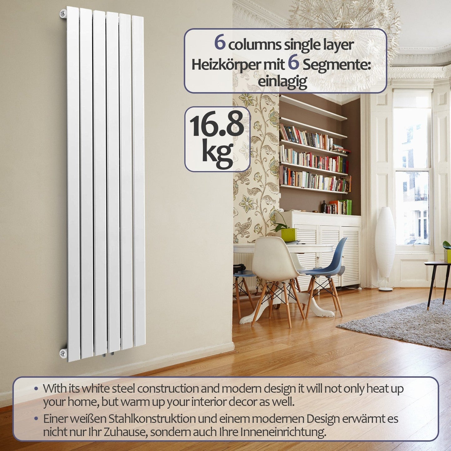 Aquamarin Verticaal model middenaansluiting wit 1600x452x52 mm