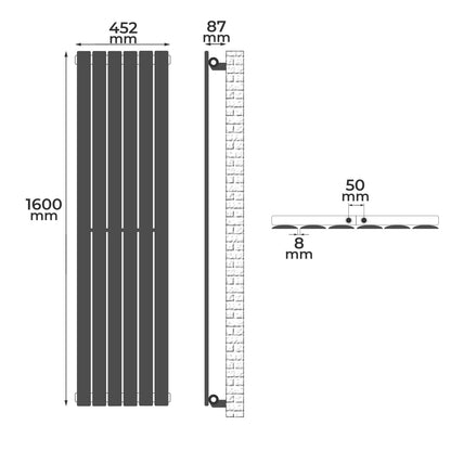 Aquamarin Verticaal model middenaansluiting wit 1600x452x52 mm