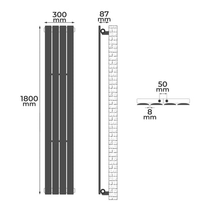 Aquamarin Verticaal model middenaansluiting wit 1800x300x52 mm