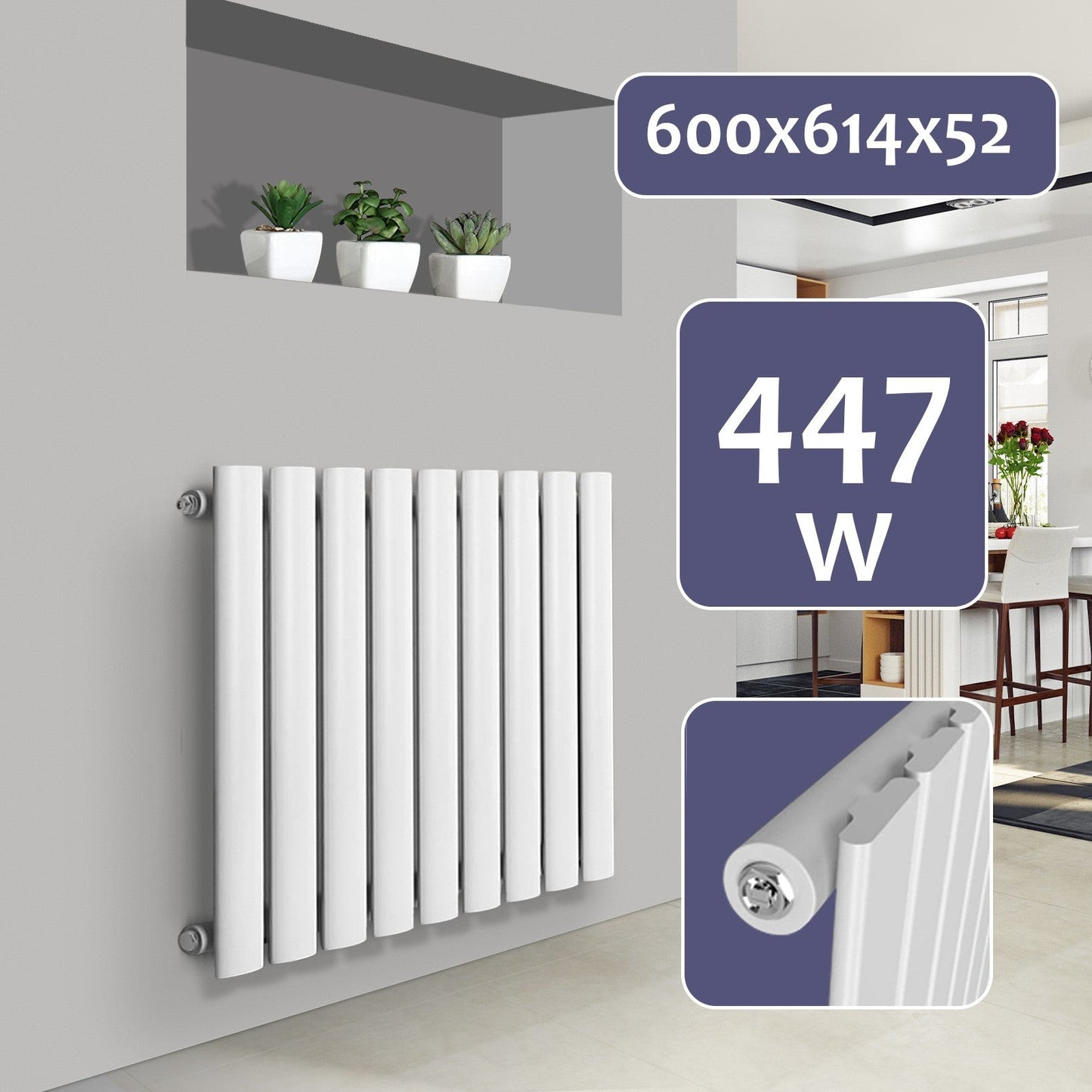 Aquamarin Horizontaal model middenaansluiting wit 600x614x52 mm