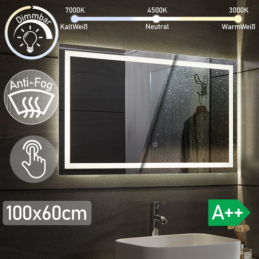 Aquamarin LED Badkamer Spiegel 100 x 60 cm met Anti-condens Functie