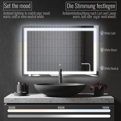 Aquamarin LED Badkamer Spiegel 100 x 70 cm met Anti-condens Functie