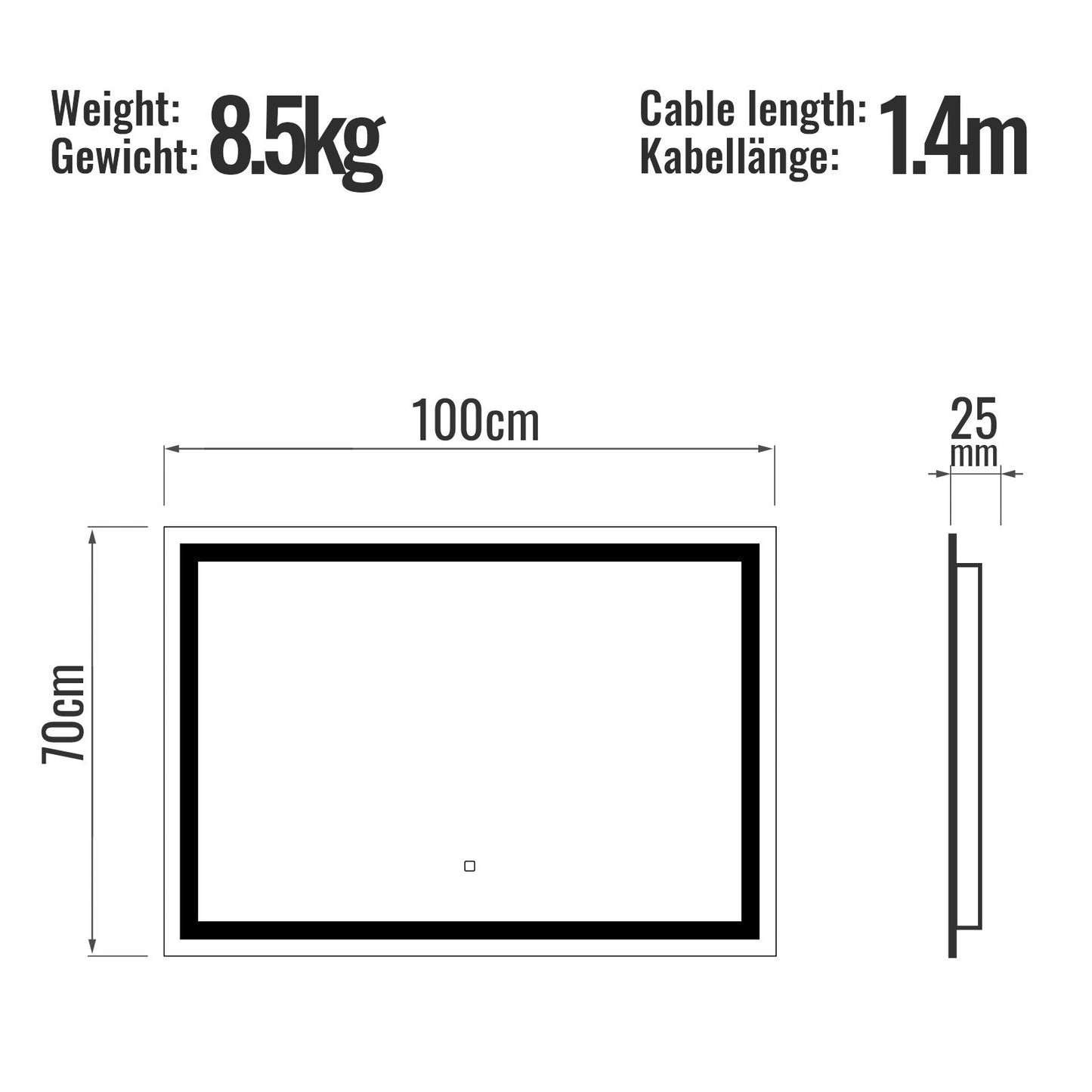 Aquamarin LED Badkamer Spiegel 100 x 70 cm met Anti-condens Functie