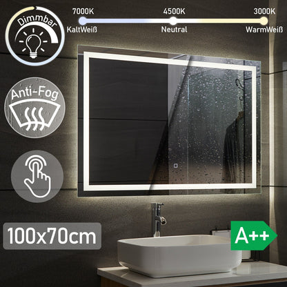 Aquamarin LED Badkamer Spiegel 100 x 70 cm met Anti-condens Functie