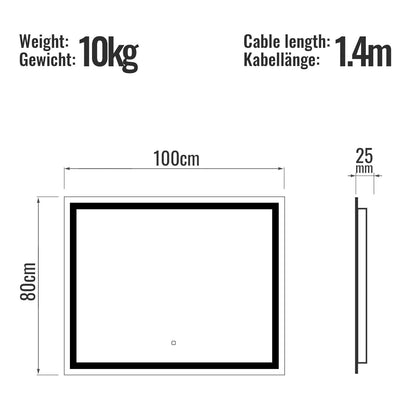 Aquamarin LED Badkamer Spiegel 100 x 80 cm met Anti-condens Functie