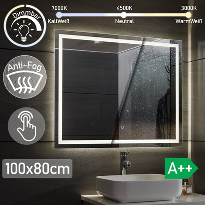 Aquamarin LED Badkamer Spiegel 100 x 80 cm met Anti-condens Functie