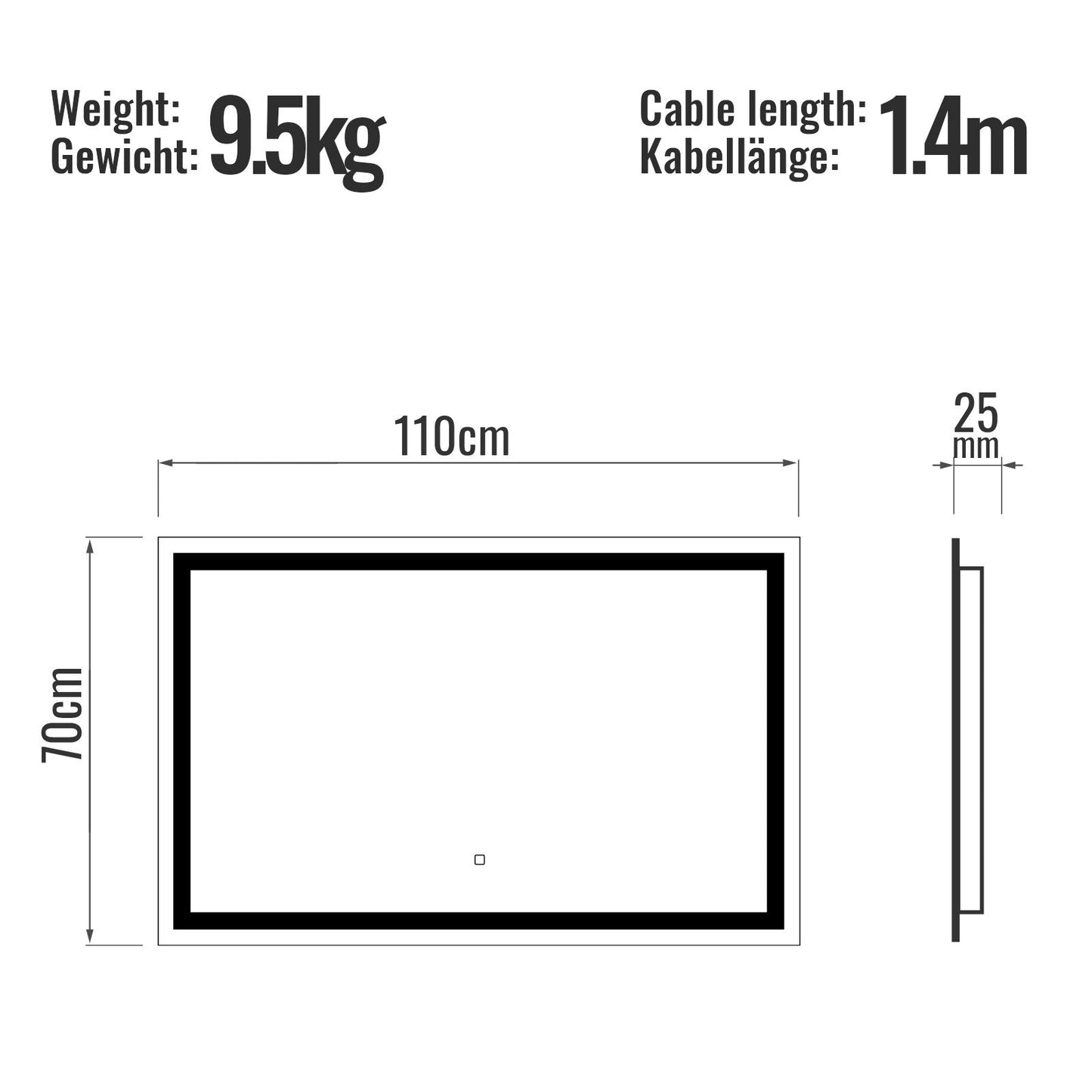 Aquamarin LED Badkamer Spiegel 110 x 70 cm met Anti-condens Functie