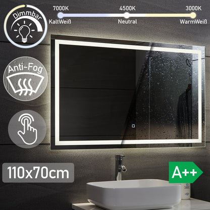 Aquamarin LED Badkamer Spiegel 110 x 70 cm met Anti-condens Functie