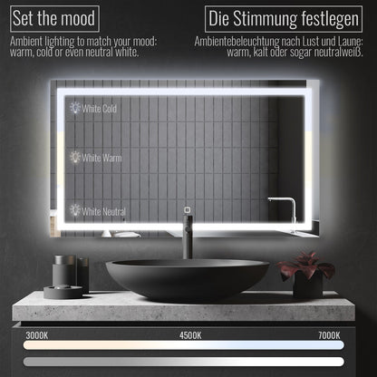 Aquamarin LED Badkamer Spiegel 120 x 70 cm met Anti-condens Functie