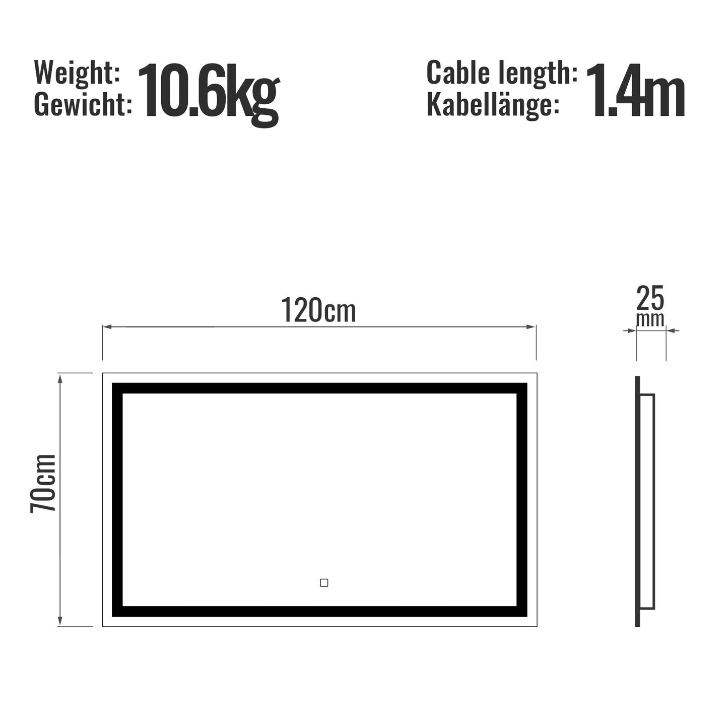 Aquamarin LED Badkamer Spiegel 120 x 70 cm met Anti-condens Functie