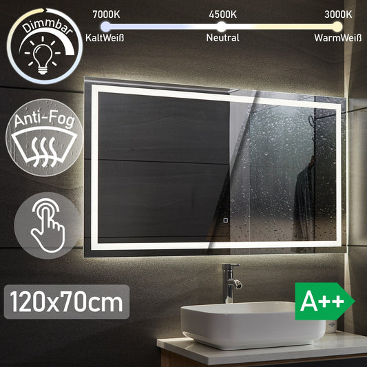 Aquamarin LED Badkamer Spiegel 120 x 70 cm met Anti-condens Functie