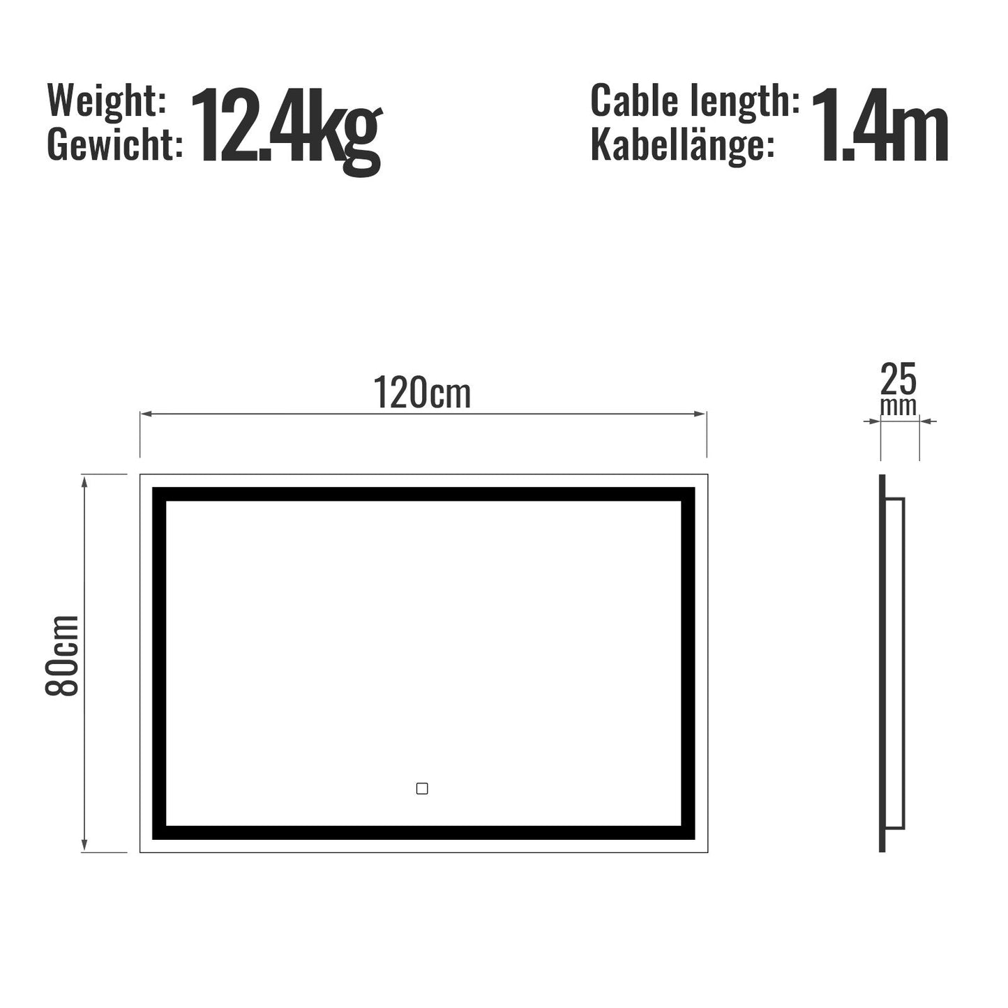 Aquamarin LED Badkamer Spiegel 120 x 80 cm met Anti-condens Functie