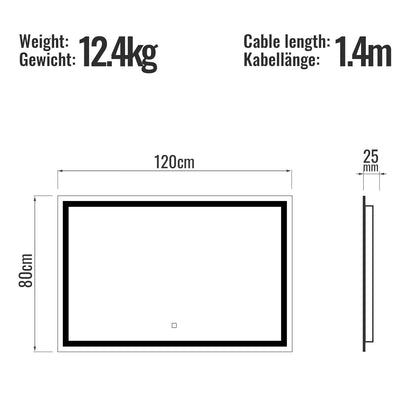 Aquamarin LED Badkamer Spiegel 120 x 80 cm met Anti-condens Functie