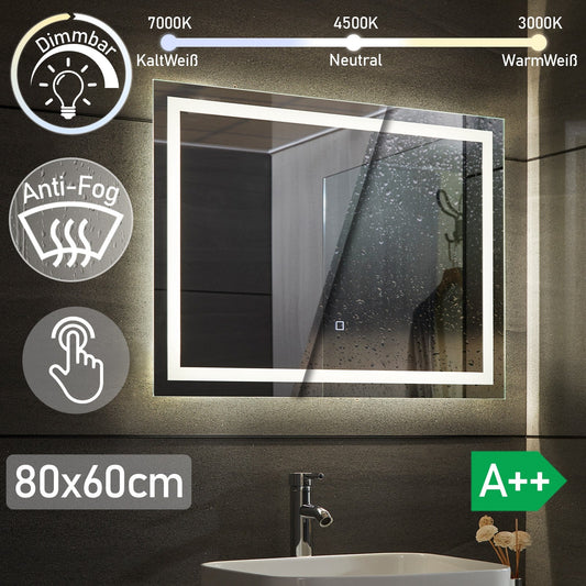 Aquamarin LED Badkamer Spiegel 80 x 60 cm met Anti-condens Functie