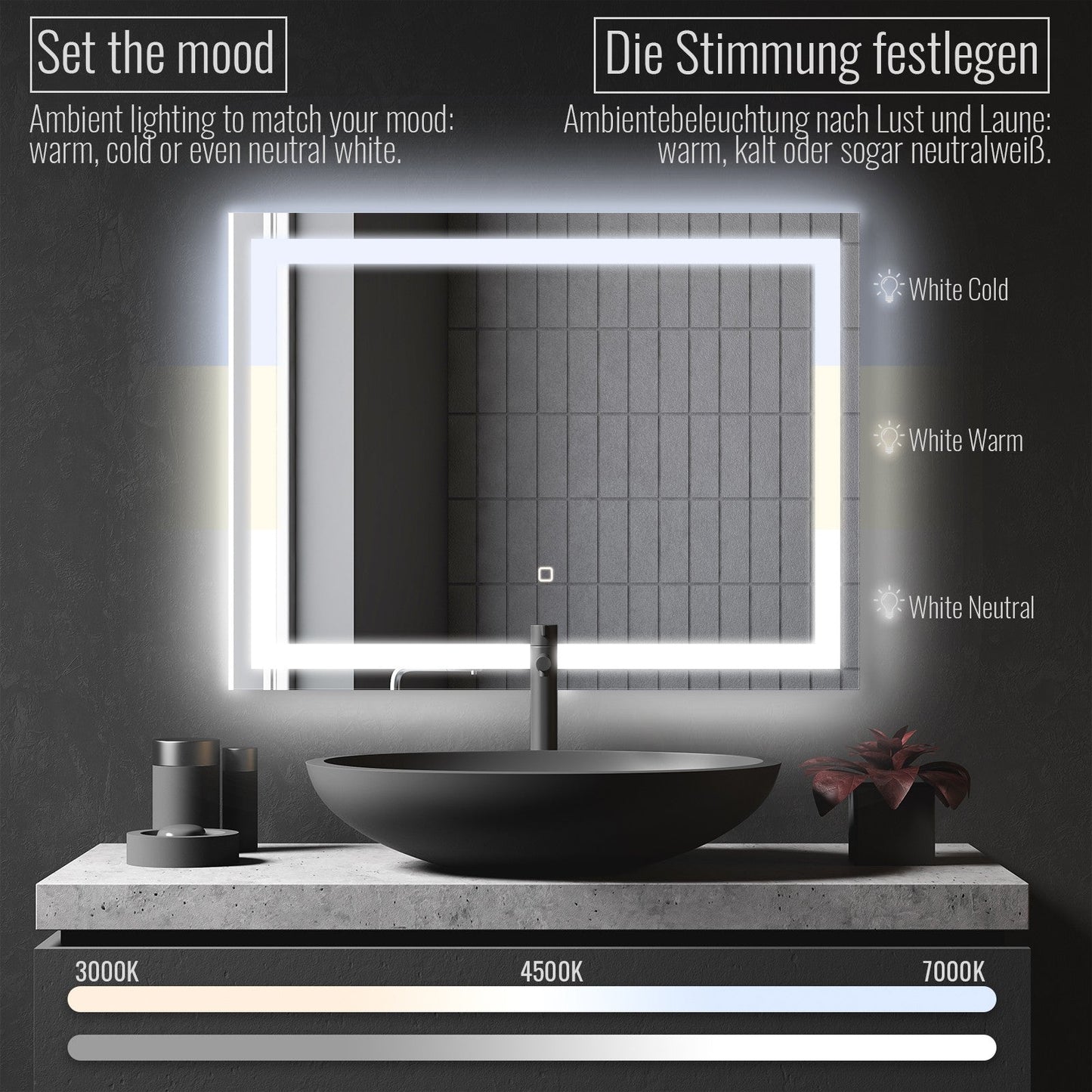 Aquamarin LED Badkamer Spiegel 100 x 60 cm met Anti-condens Functie