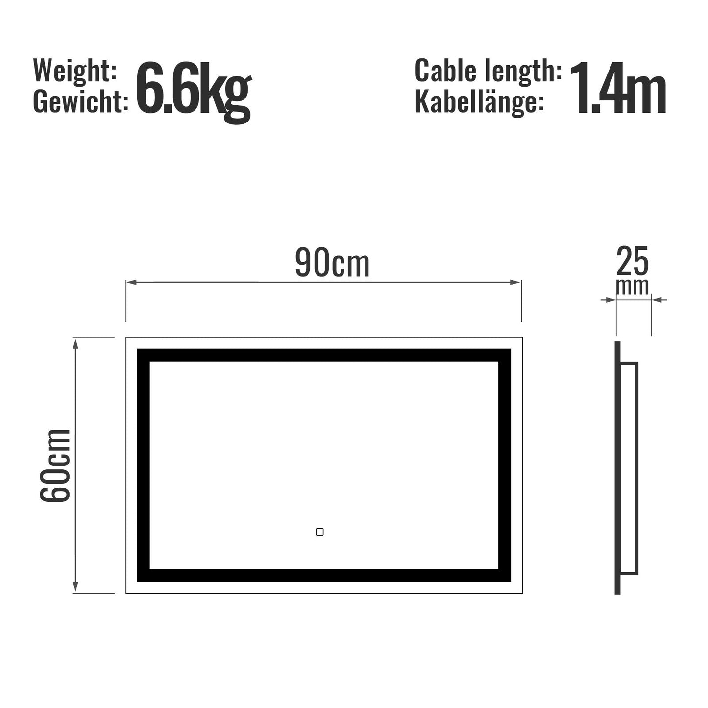 Aquamarin LED Badkamer Spiegel 100 x 60 cm met Anti-condens Functie