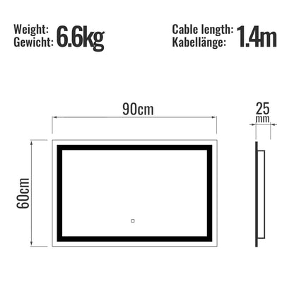 Aquamarin LED Badkamer Spiegel 100 x 60 cm met Anti-condens Functie