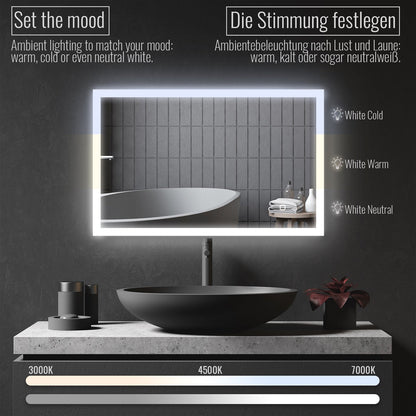 Aquamarin LED Badkamer Spiegel 100 x 60 cm met Anti-condens Functie