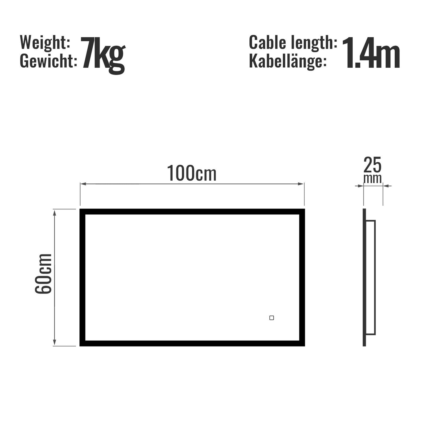 Aquamarin LED Badkamer Spiegel 100 x 60 cm met Anti-condens Functie