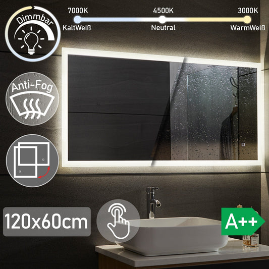 Aquamarin LED Badkamer Spiegel 120 x 60 cm met Anti-condens Functie