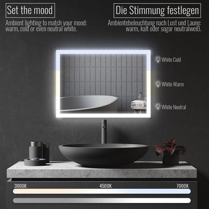 Aquamarin LED Badkamer Spiegel 50 x 70 cm met Anti-condens Functie