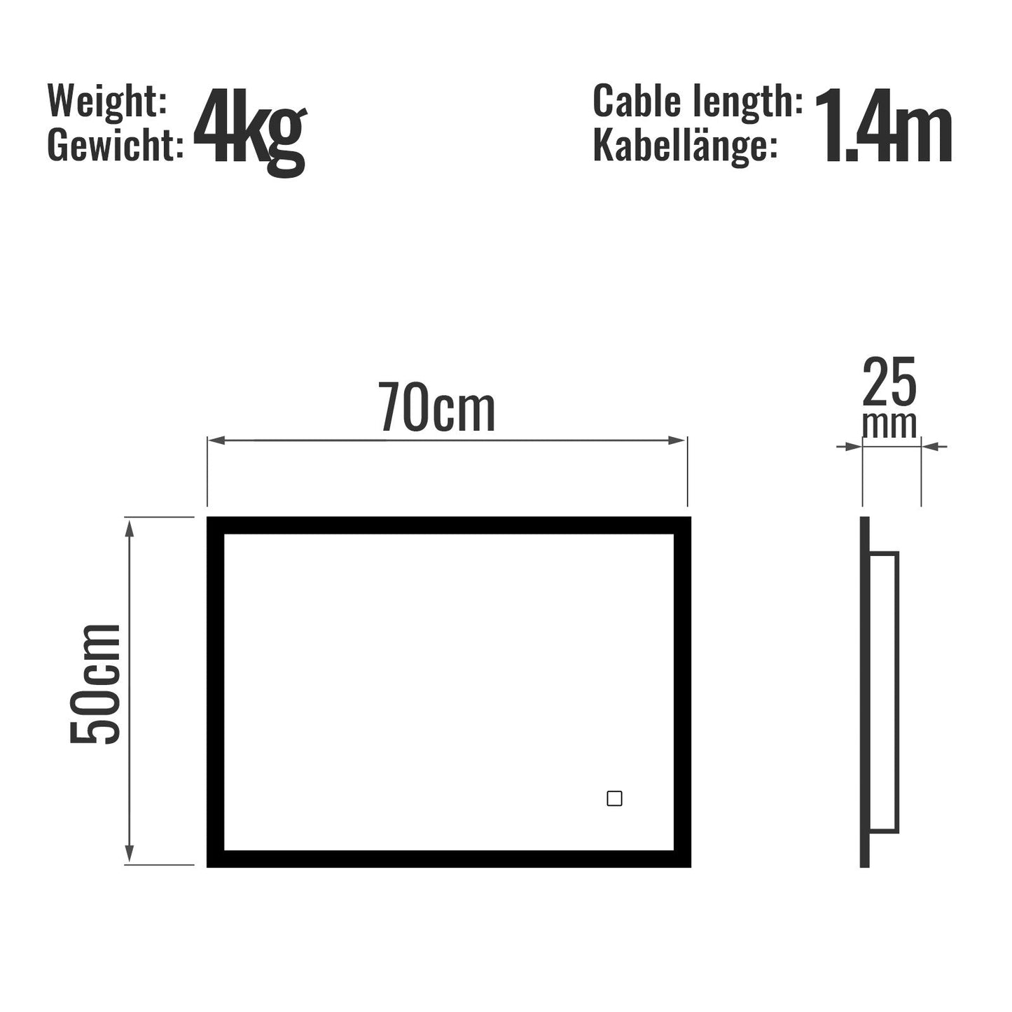 Aquamarin LED Badkamer Spiegel 50 x 70 cm met Anti-condens Functie