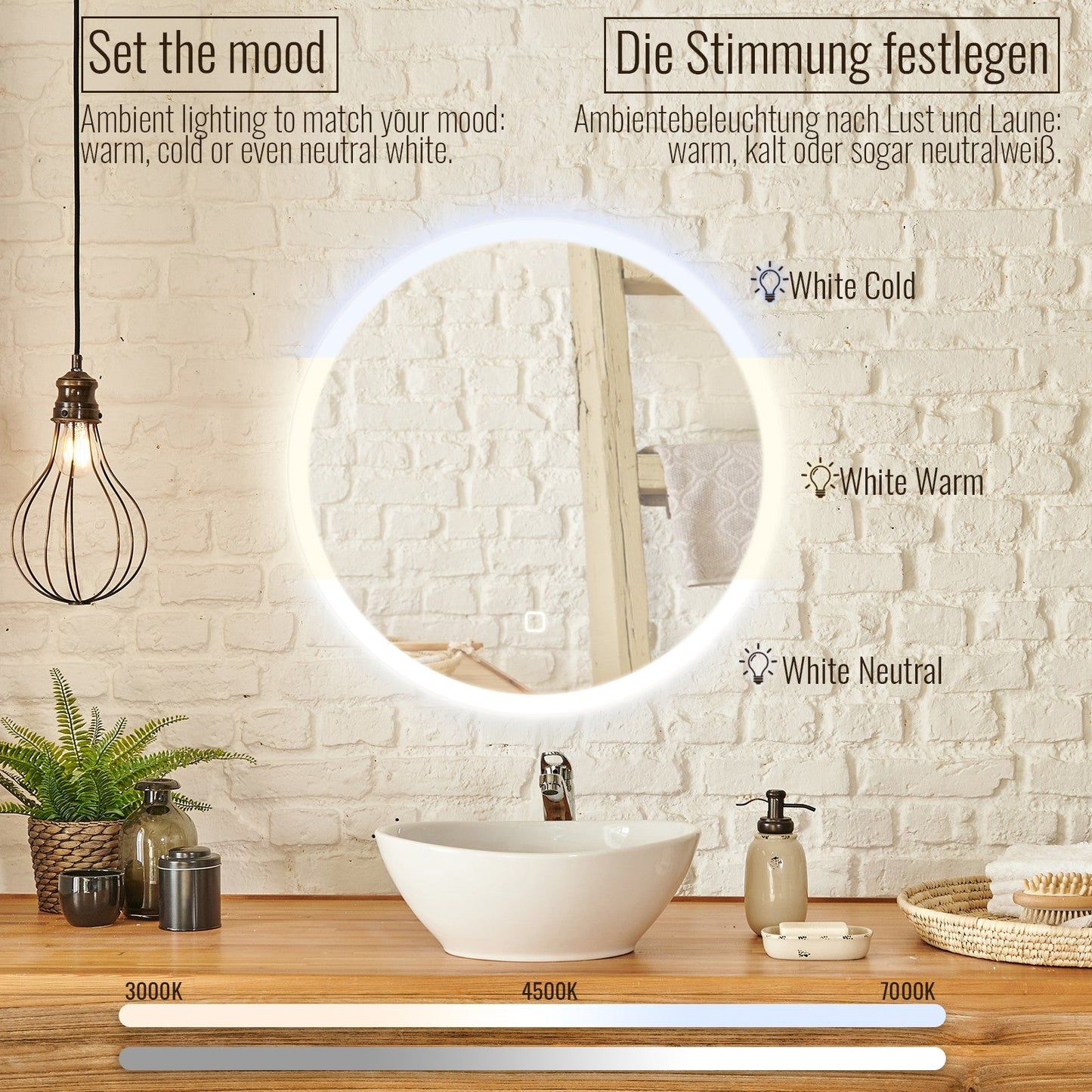 Aquamarin LED Badkamer Spiegel Ø 60 cm met Anti-condens Functie