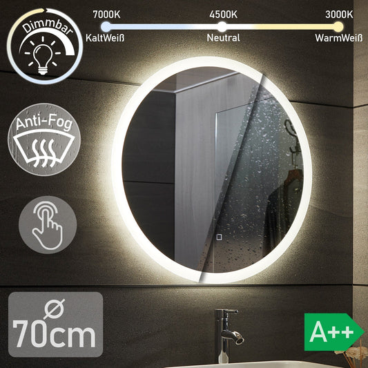 Aquamarin LED Badkamer Spiegel Ø 70 cm met Anti-condens Functie