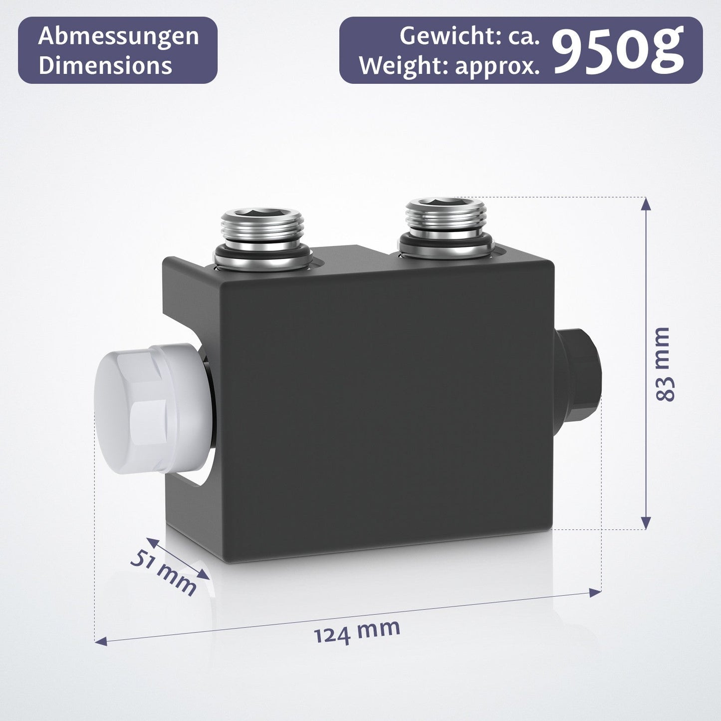 Aquamarin Verticaal model middenaansluiting antraciet 1800x304x69 mm