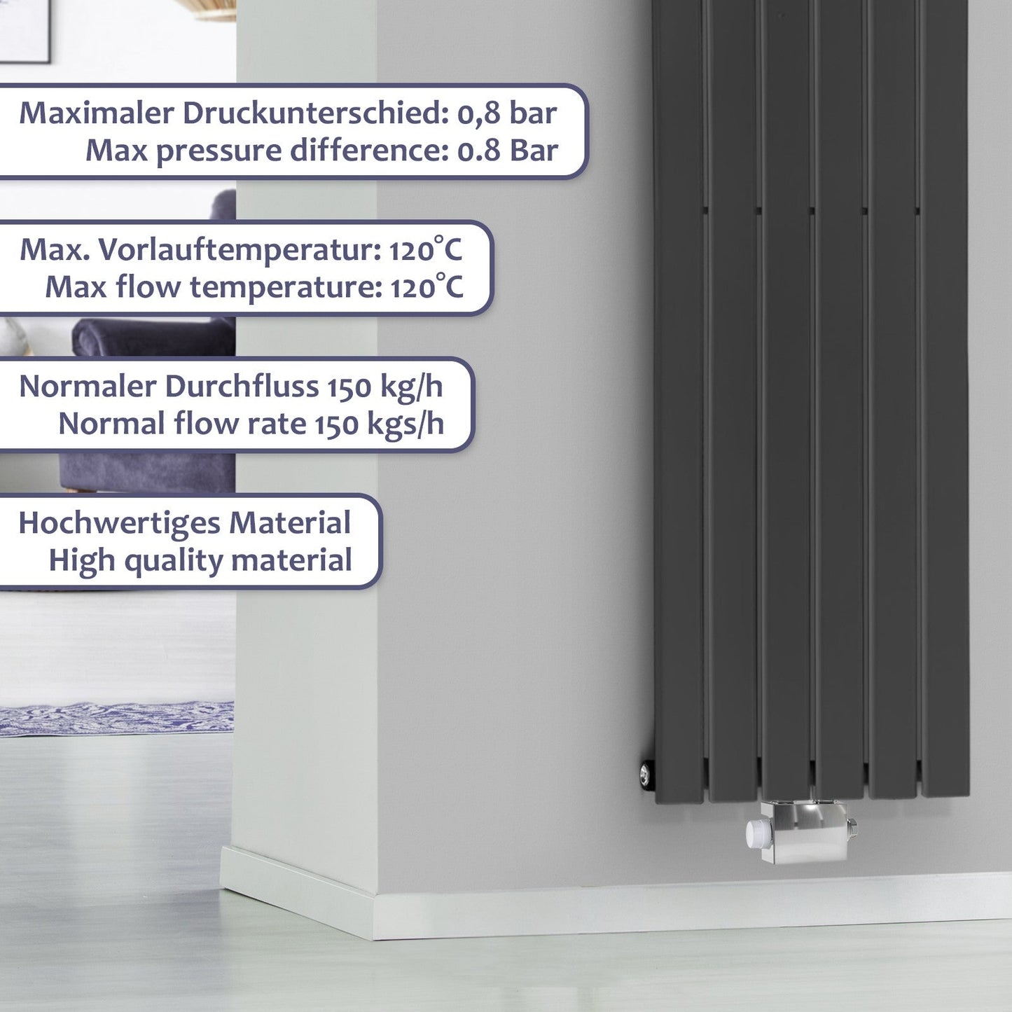 Aquamarin Verticaal model middenaansluiting wit 1600x300x52 mm