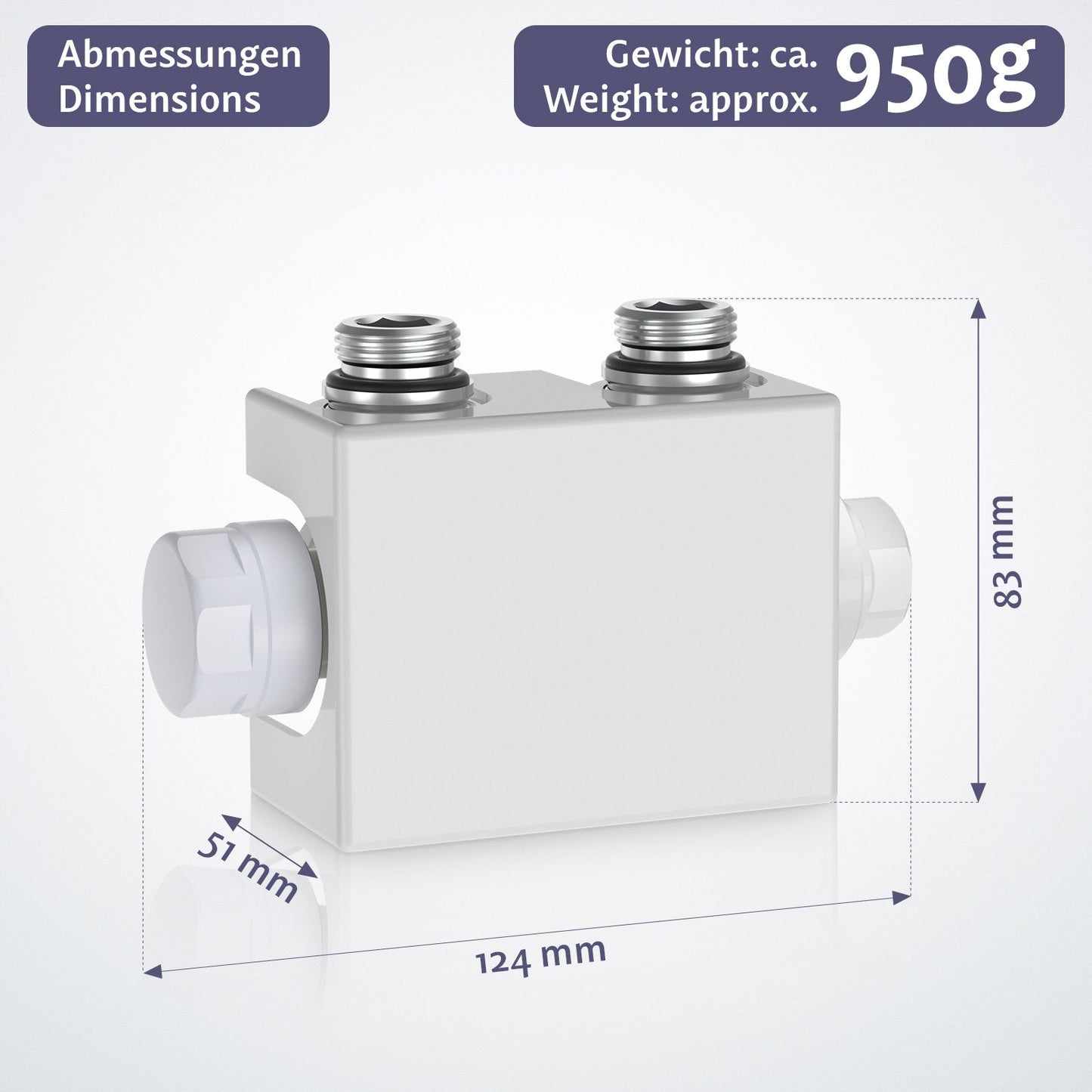 Aquamarin Horizontaal model middenaansluiting wit 600x614x52 mm