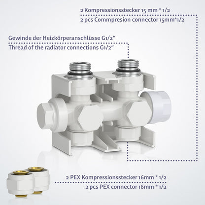 Aquamarin Horizontaal model middenaansluiting wit 600x614x52 mm