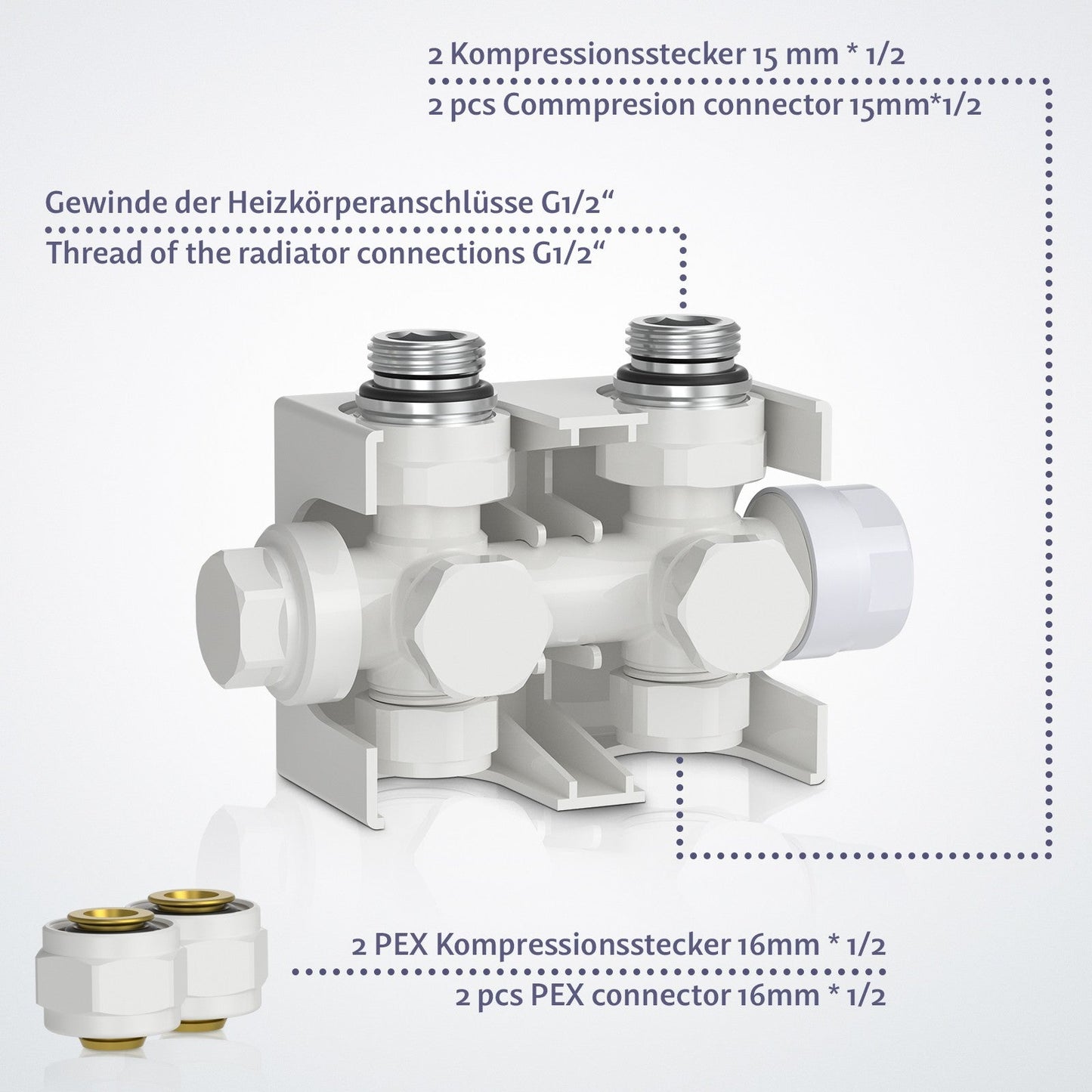 Aquamarin Horizontaal model middenaansluiting wit 600x614x69 mm