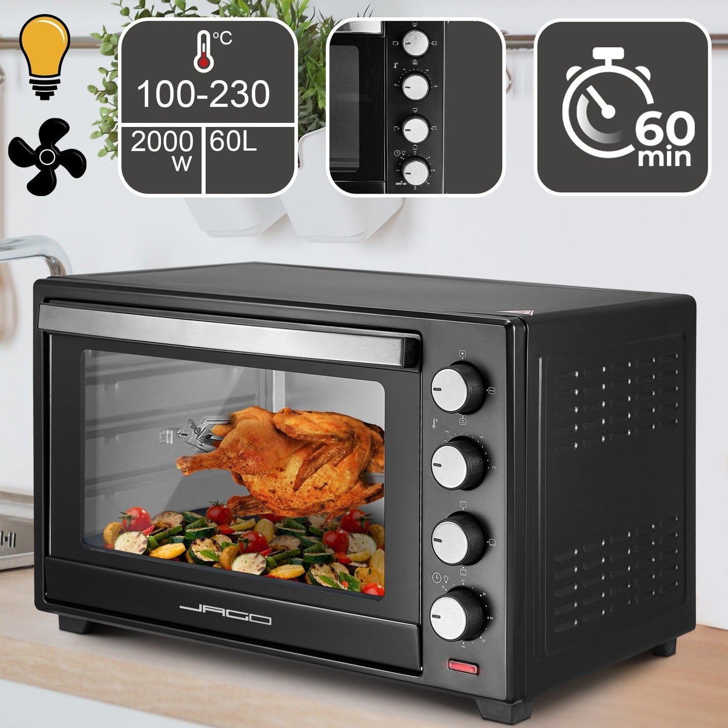 Jago Mini-oven 60l - zwart